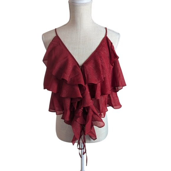 Rumored Red Sparkle Ruffle Cami Tank Top - Picture 2 of 7